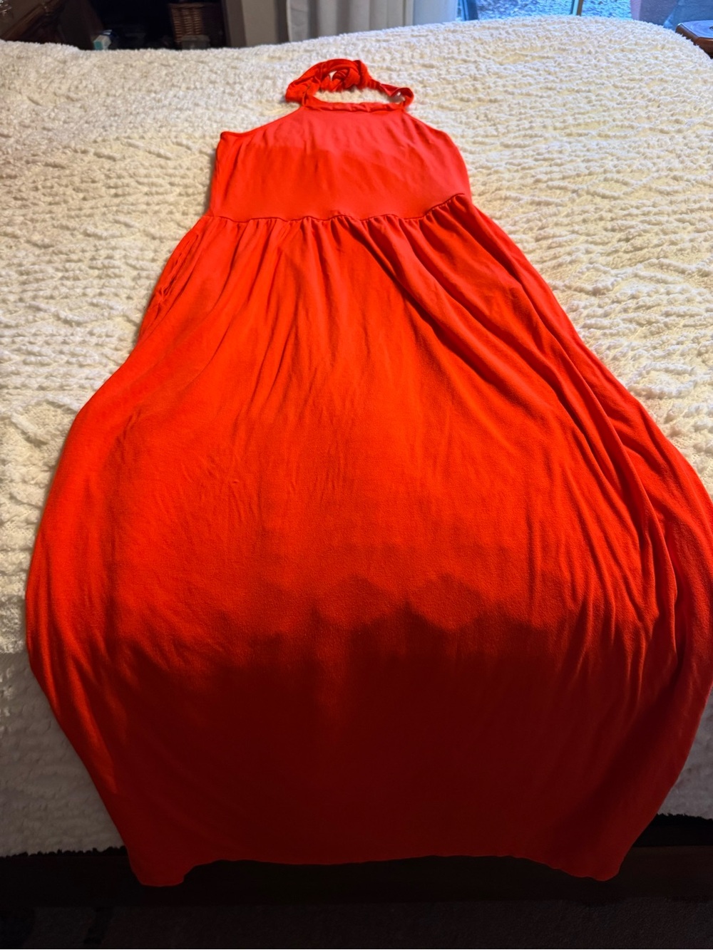 Venus woman’s long maxi dress with tie neck size medium orange/red color long